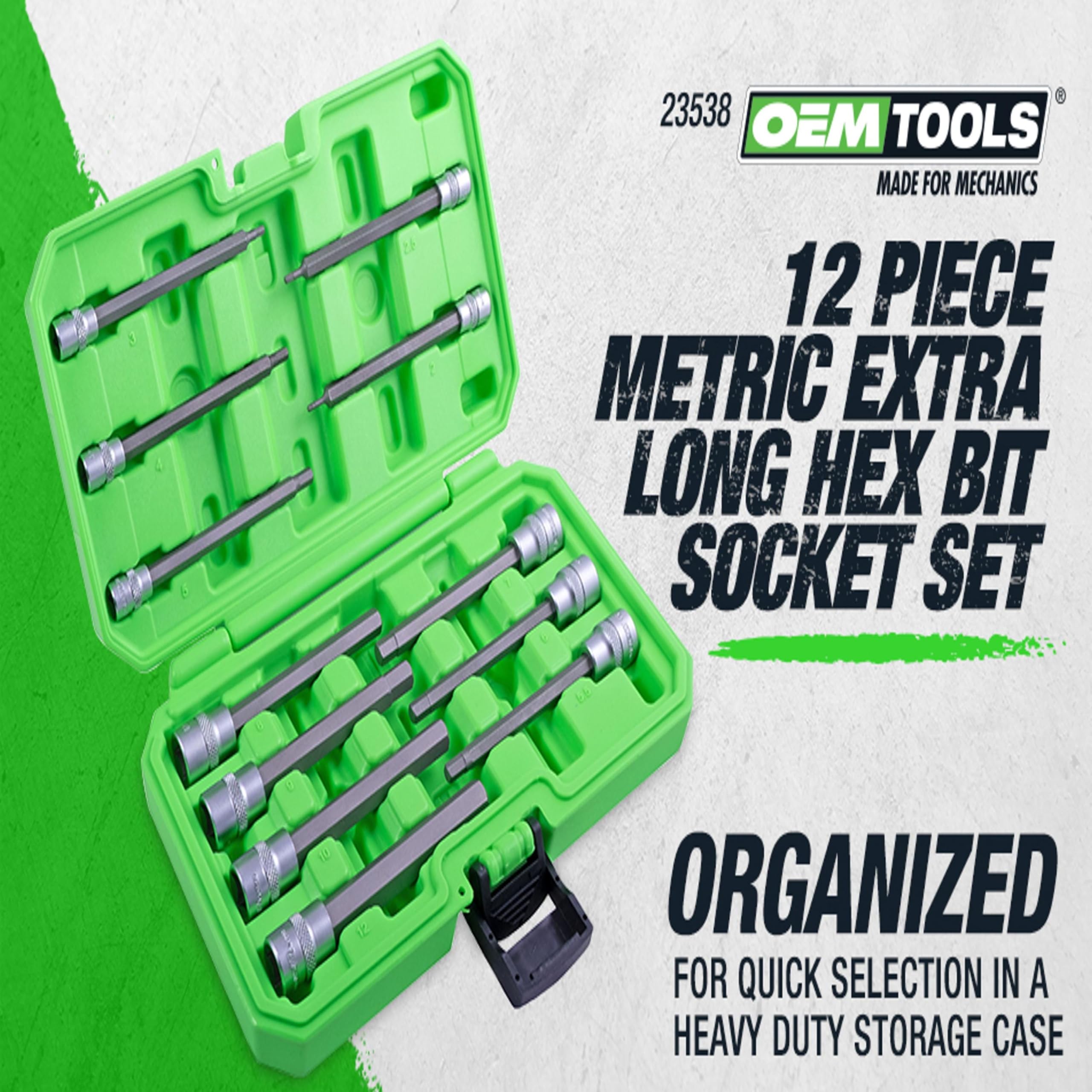 OEMTOOLS 23538 12-Pc Long Hex Socket Set, Metric Hex Bit Socket